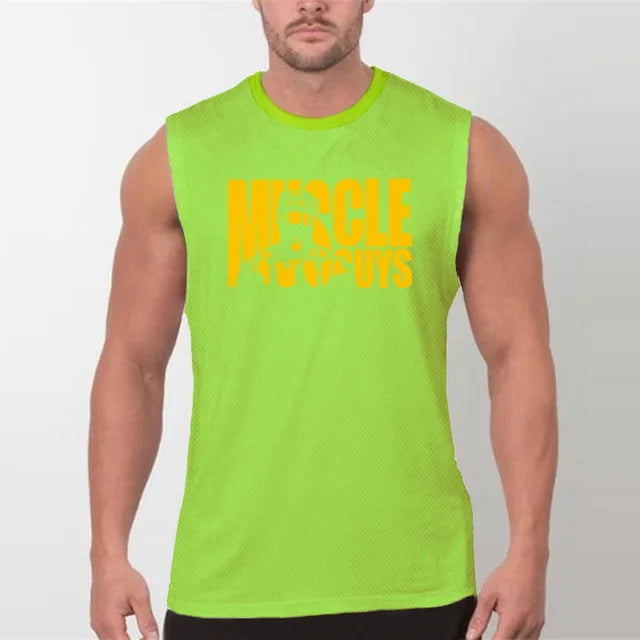 Brand Men's Gym Quick Dry Muscle Tank Top Fashion Singlets Mesh Fitness Korean Clothing Slimming Training Breathable Vest
