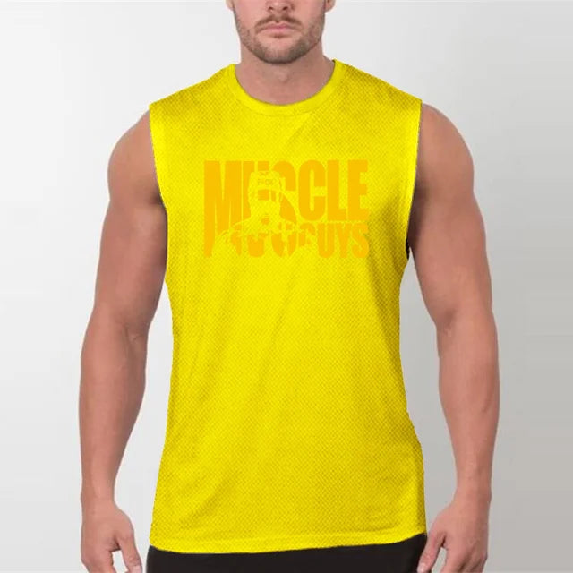 Brand Men's Gym Quick Dry Muscle Tank Top Fashion Singlets Mesh Fitness Korean Clothing Slimming Training Breathable Vest