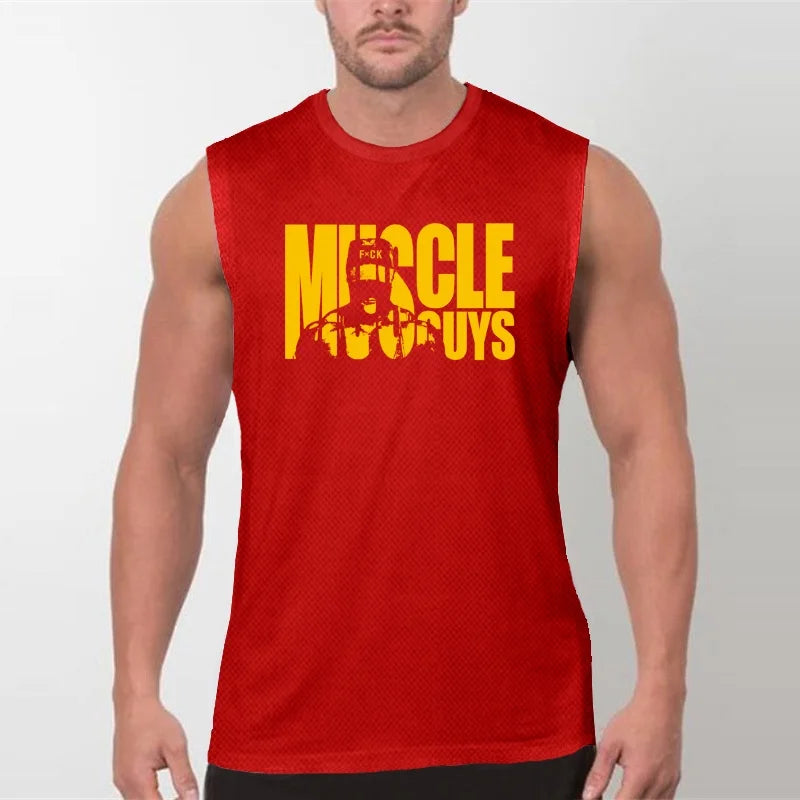 Brand Men's Gym Quick Dry Muscle Tank Top Fashion Singlets Mesh Fitness Korean Clothing Slimming Training Breathable Vest