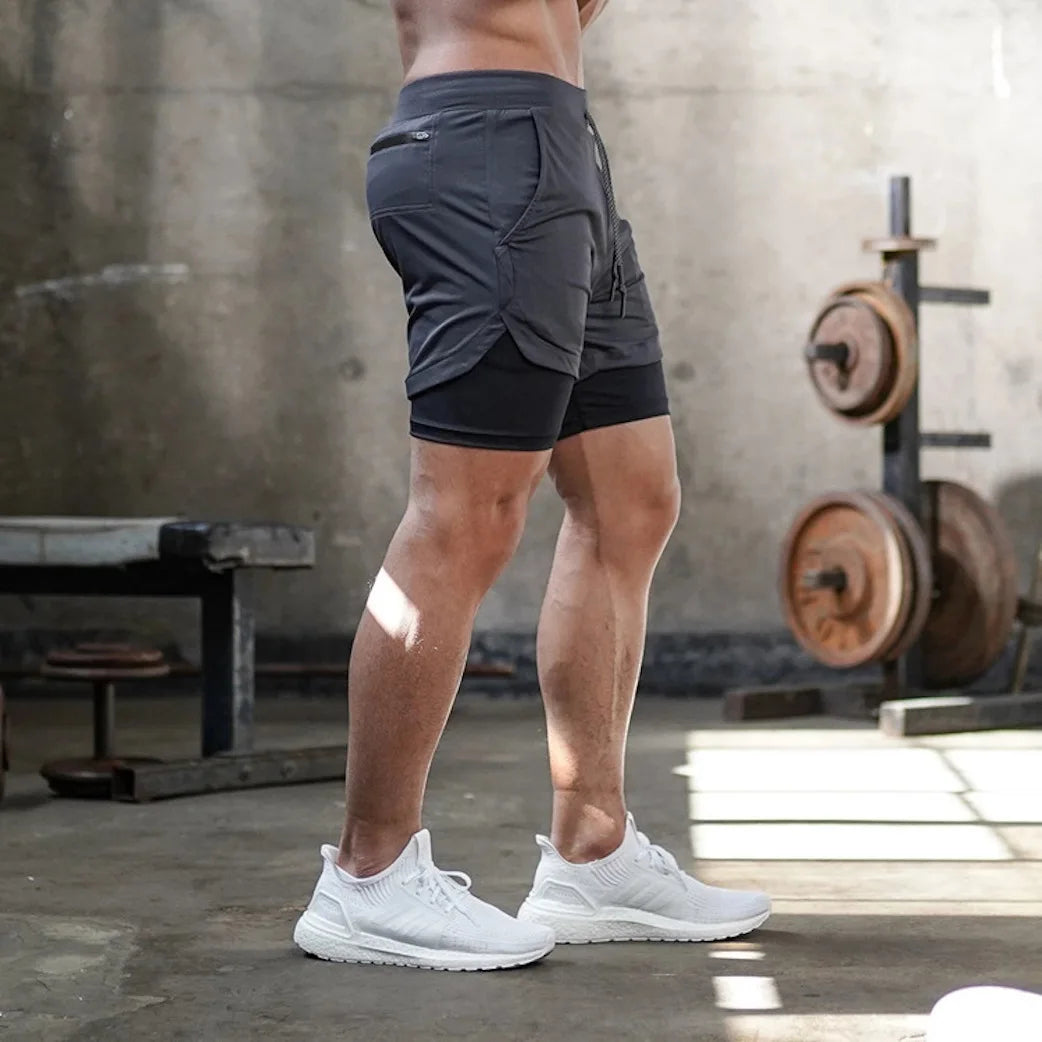 2025New Men Running Shorts Gym Sports Shorts 2 In 1 Quick Dry Workout Training Gym Fitness Jogging Short Pants Summer Men Shorts