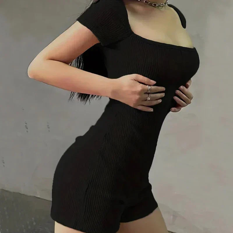 Europe and the United States comfortable fitness wear women's jumpsuit generous collar lift hip slim sexy shorts