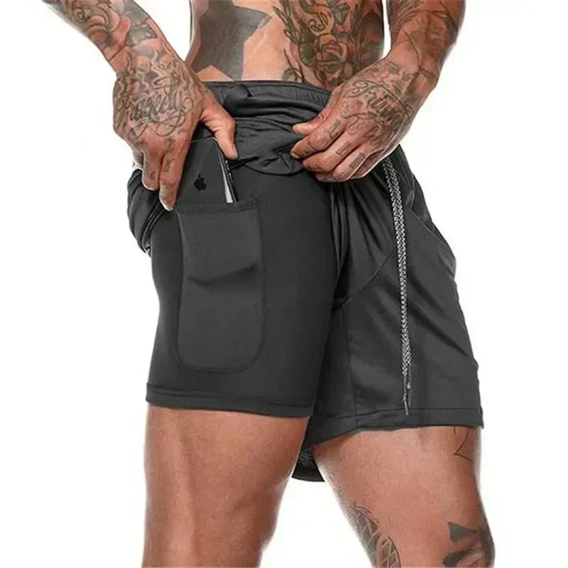 2025 Men Running Shorts New 2 In 1 Double-deck Sport Shorts Gym Fitness Short Pants Training Jogging Bottom Men's Clothing