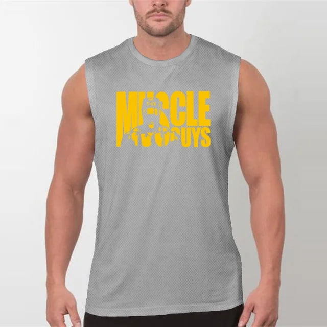 Brand Men's Gym Quick Dry Muscle Tank Top Fashion Singlets Mesh Fitness Korean Clothing Slimming Training Breathable Vest