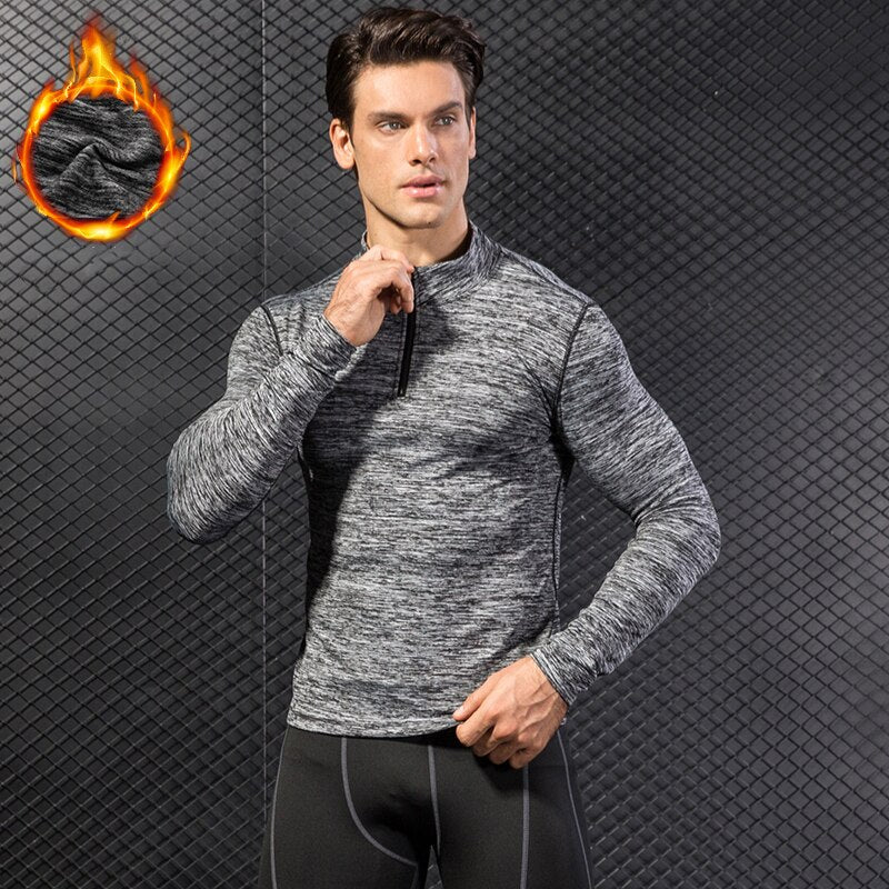 Lovmove Plus Velvet Zipper Base Long Sleeve Spandex Top for Men