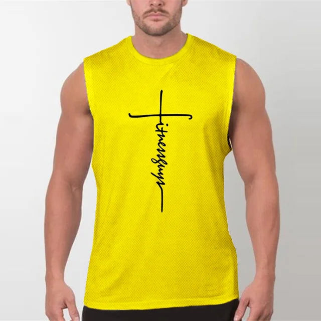 New Men's Fitness Muscle Running Tank Top Casual Slim Mesh