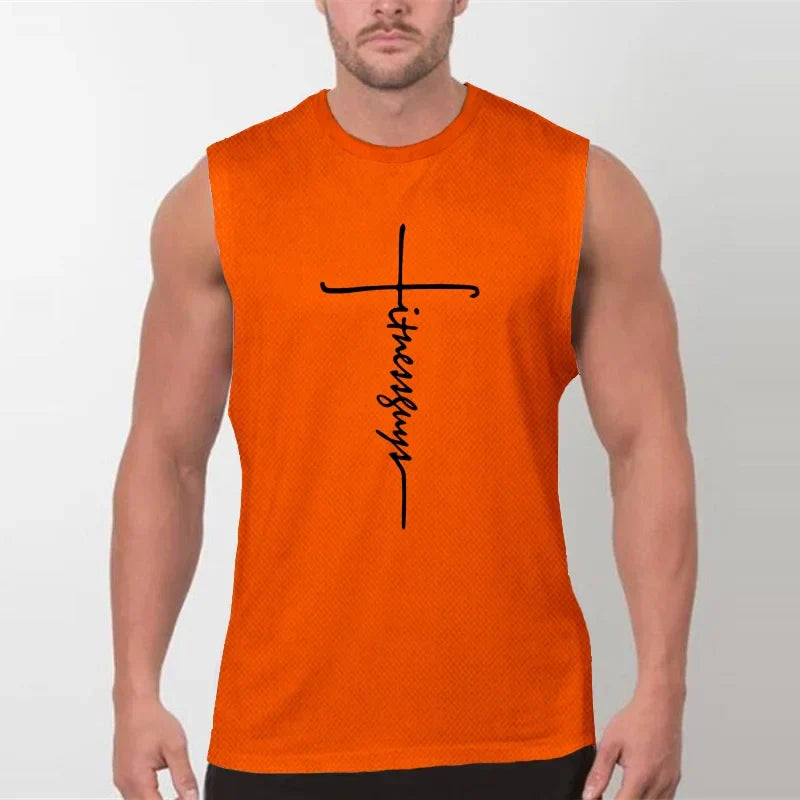 New Men's Fitness Muscle Running Tank Top Casual Slim Mesh