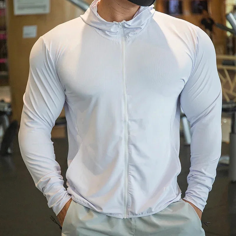 2025 High Quality Nylon Sport Coat Mens Gym Fitness Hoodies Outdoor Workout Tops Hooded Training Running Zipped Jacket Clothes