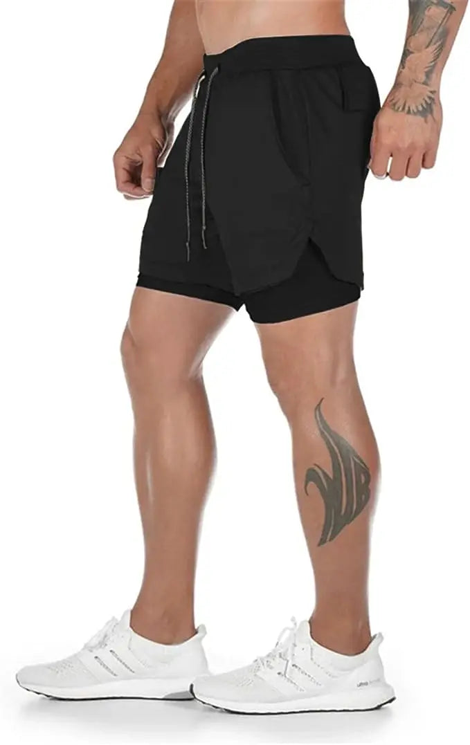 2025New Men Running Shorts Gym Sports Shorts 2 In 1 Quick Dry Workout Training Gym Fitness Jogging Short Pants Summer Men Shorts
