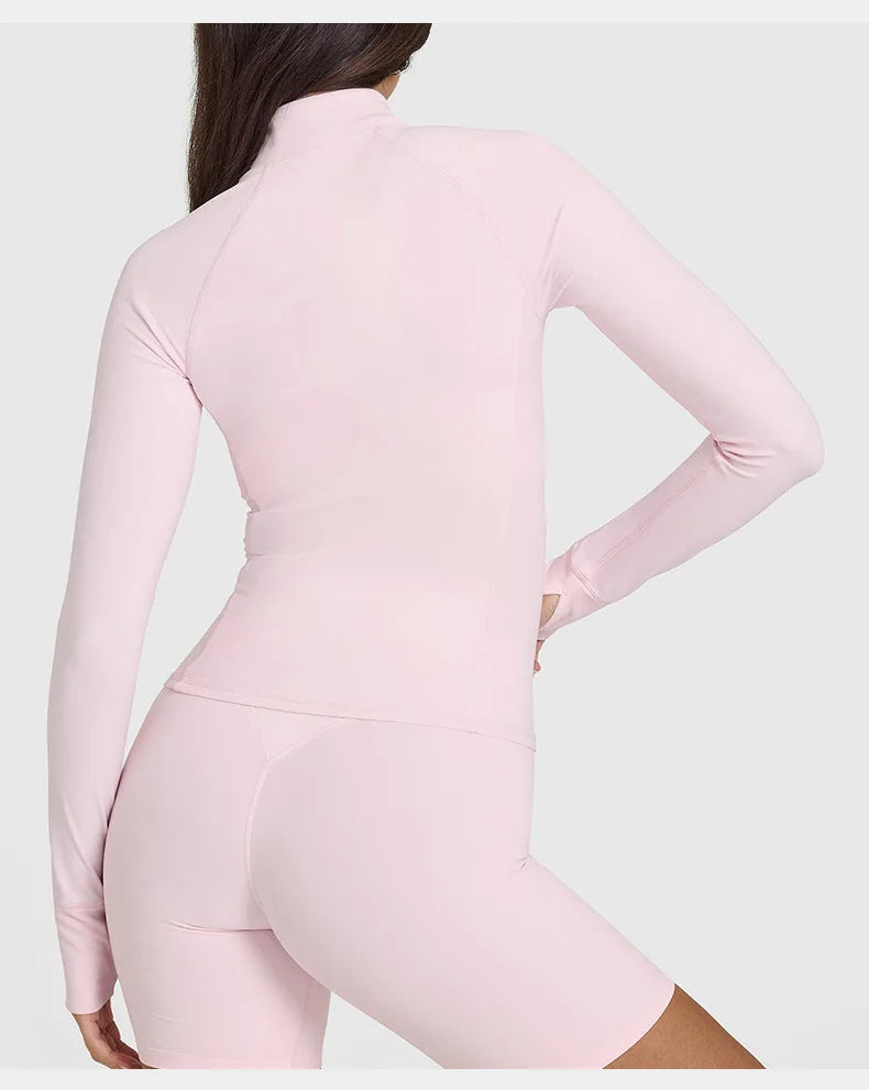 Fitness yoga sports jacket for women stand-up collar zipper sports top breathable quick dry long sleeve gym exercise clothing