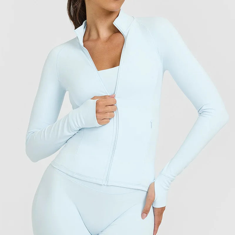 Fitness yoga sports jacket for women stand-up collar zipper sports top breathable quick dry long sleeve gym exercise clothing