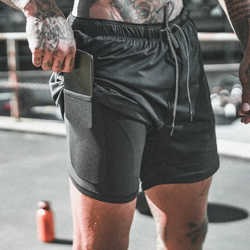 2025New Men Running Shorts Gym Sports Shorts 2 In 1 Quick Dry Workout Training Gym Fitness Jogging Short Pants Summer Men Shorts