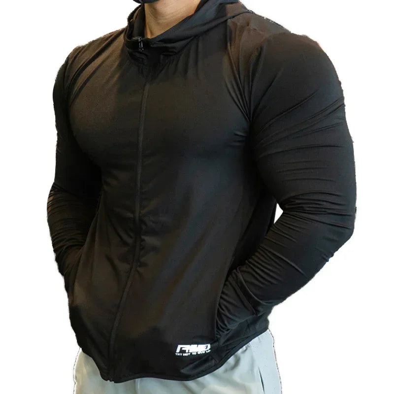 2025 High Quality Nylon Sport Coat Mens Gym Fitness Hoodies Outdoor Workout Tops Hooded Training Running Zipped Jacket Clothes